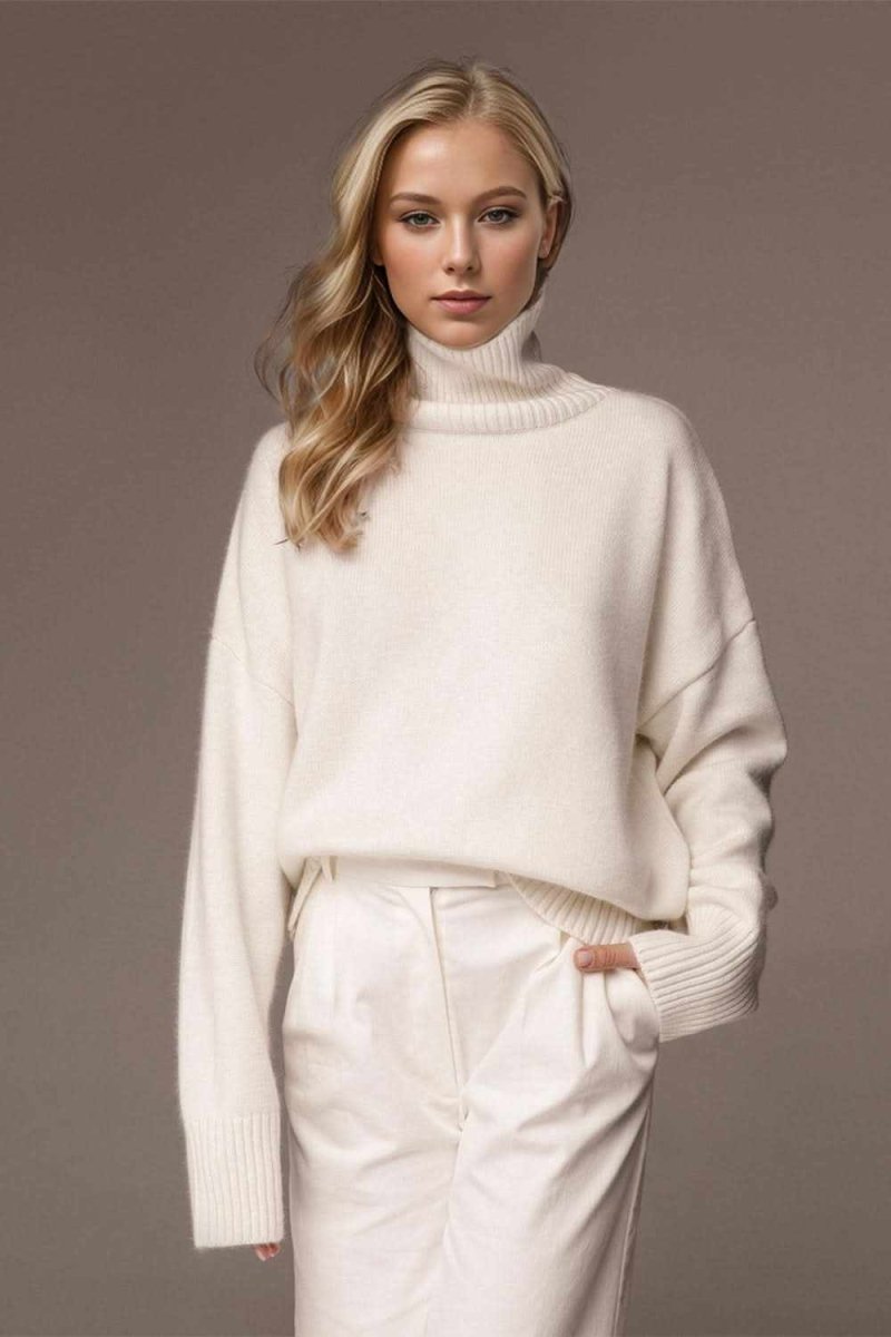 Basic Bae Turtleneck Dropped Shoulder Long Sleeve Sweater - Love Salve
